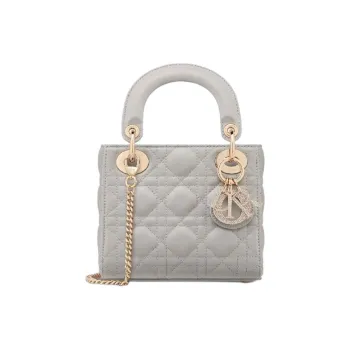 DIOR Lady Dior Sheepskin Handbag Mini Women's Gray