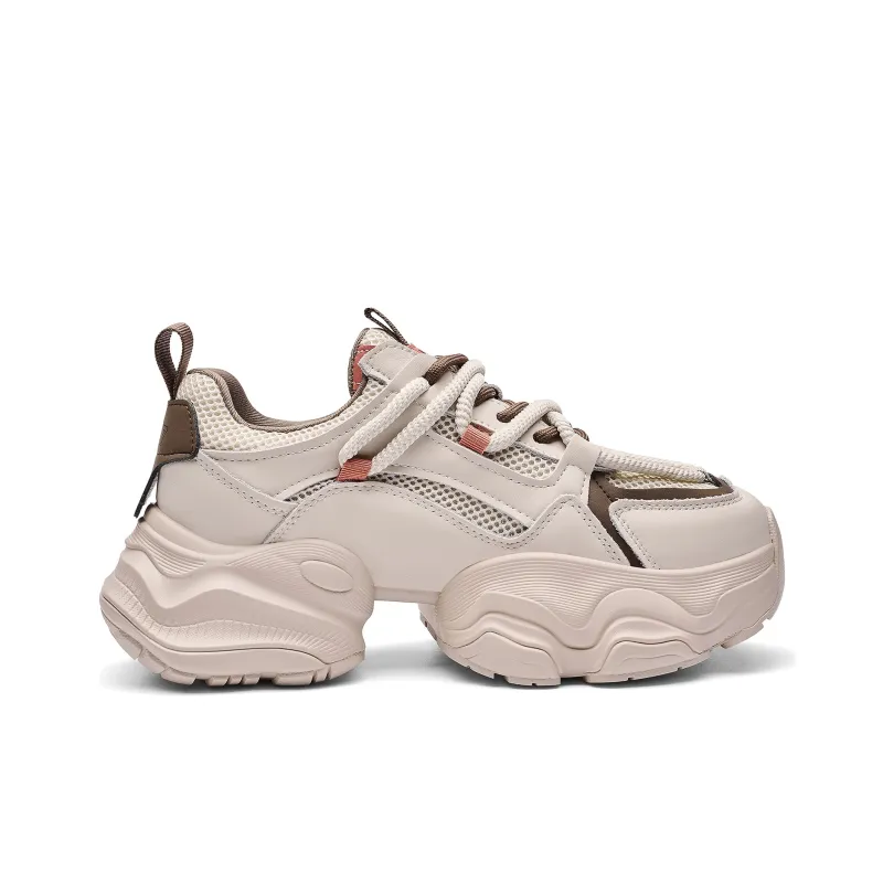 Kappa Back to Back Anti Slip And Wear Resistant Height Increasing Low Top Chunky Sneakers Women's Gray Khaki-1