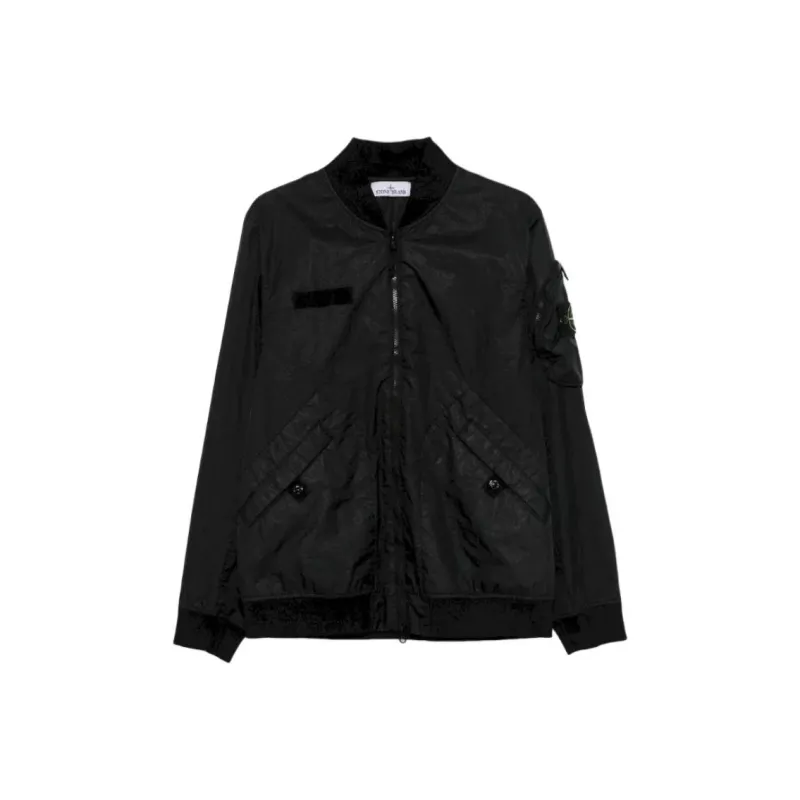 STONE ISLAND Logo Patch Zip Up Bomber Jacket-0