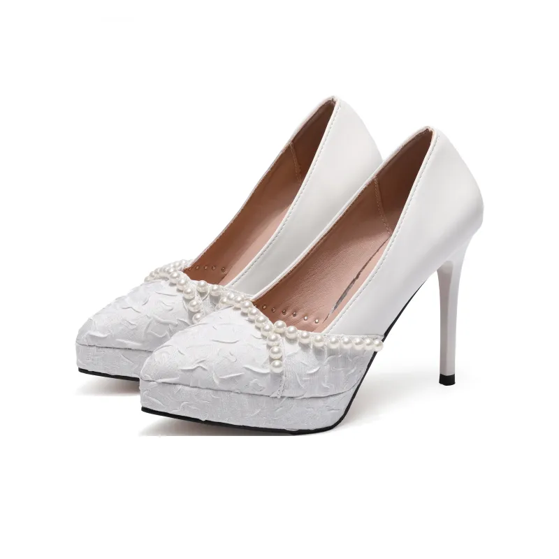 Be Good Slim Heel High Heels Women's White-2