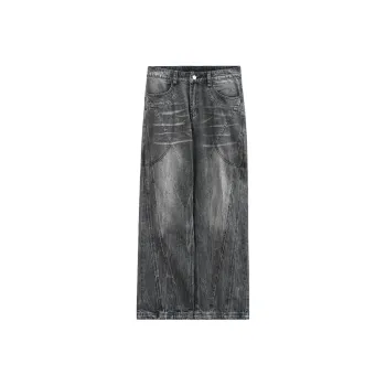 PMET Catgut Bamboo Pattern Distressed Washable Jeans Unisex