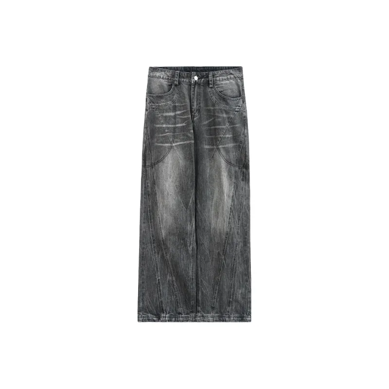 PMET Catgut Bamboo Pattern Distressed Washable Jeans Unisex-0