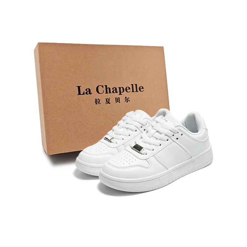 La Chapelle Fashion Minimalist Style White Sneakers Low-Top Skateboard Shoes Women's White-0