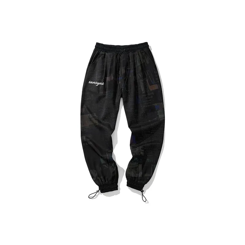 SANSYAS Loose Fit Elastic Cuff Casual Pants Unisex Black-0