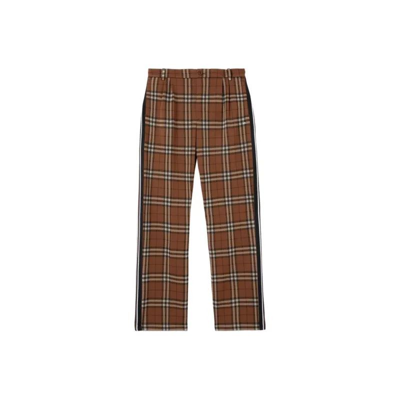 Burberry Side Stripe Check Jacquard Wide Leg Trousers-0