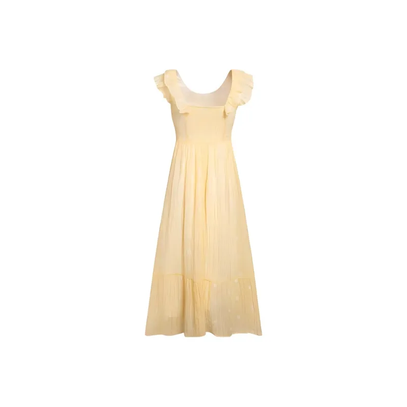 Mu Xiao Xin Short Sleeved Dress Women's Yellow-1