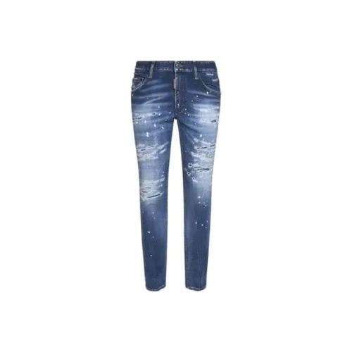 DSQUARED 2 Logo Patch Distressed Slim Cut Jeans