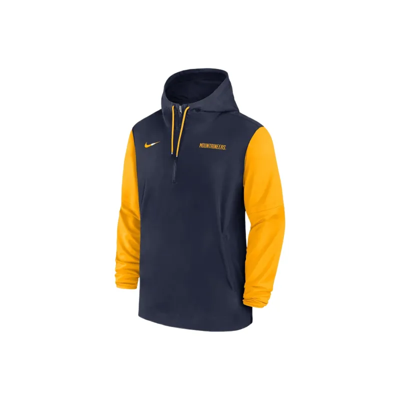 Nike West Virginia Mountaineers Sideline Pre Game Player Men's Nike College 1/2 Zip Hooded Jacket-0