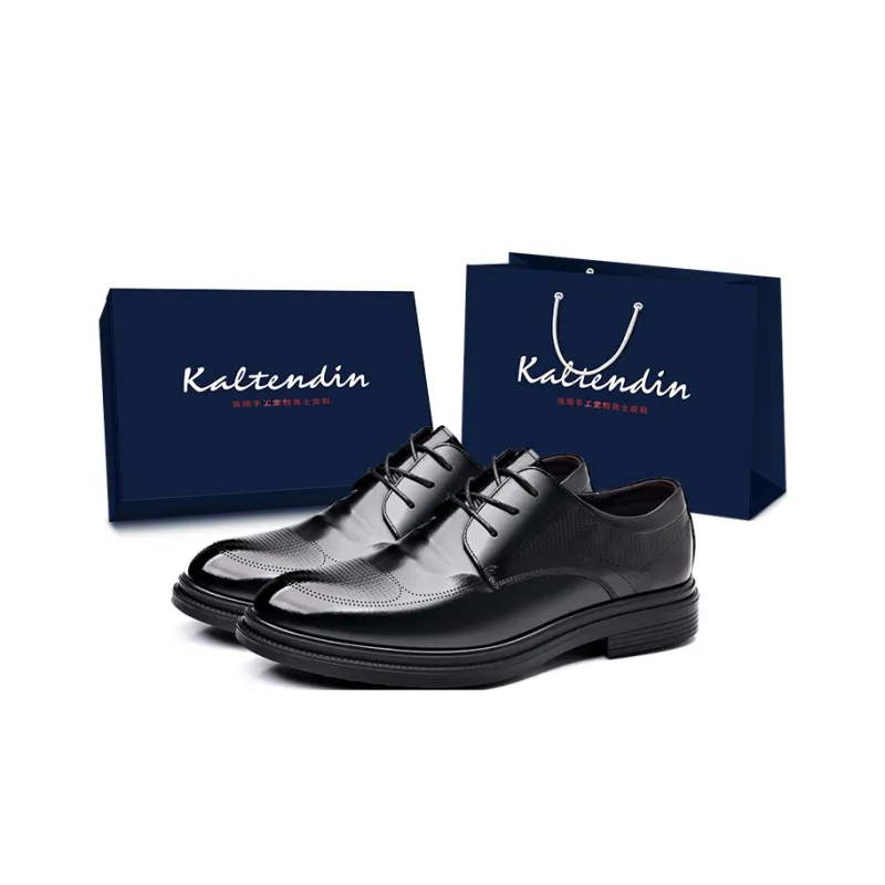 Kaltendin Top Grain Cow Leather Comfortable Versatile Business Casual Dress Shoes Men's Black-0