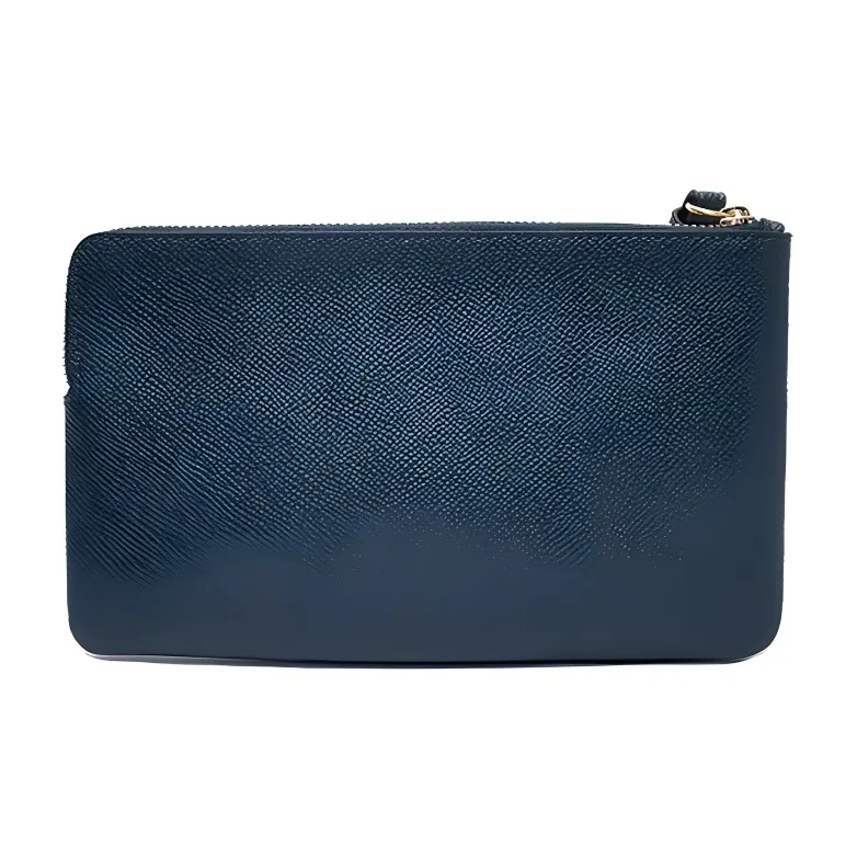 COACH Corner Zip Cross Grain Leather Wrist Bag Wallet Clutch Small Size Women's Peacock Blue-1