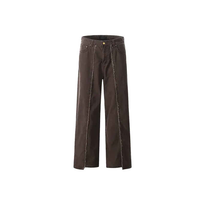 WLNEXT Frayed Edge Relaxed And Casual Pants For Men, Trendy And Cool, Perfect For Couples Unisex-0