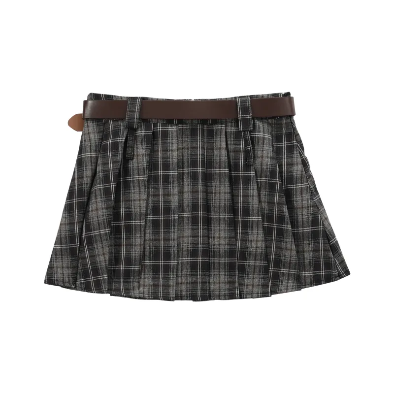 HTHK Casual Short Skirts Women's Black Plaid, Coffee Plaid-1