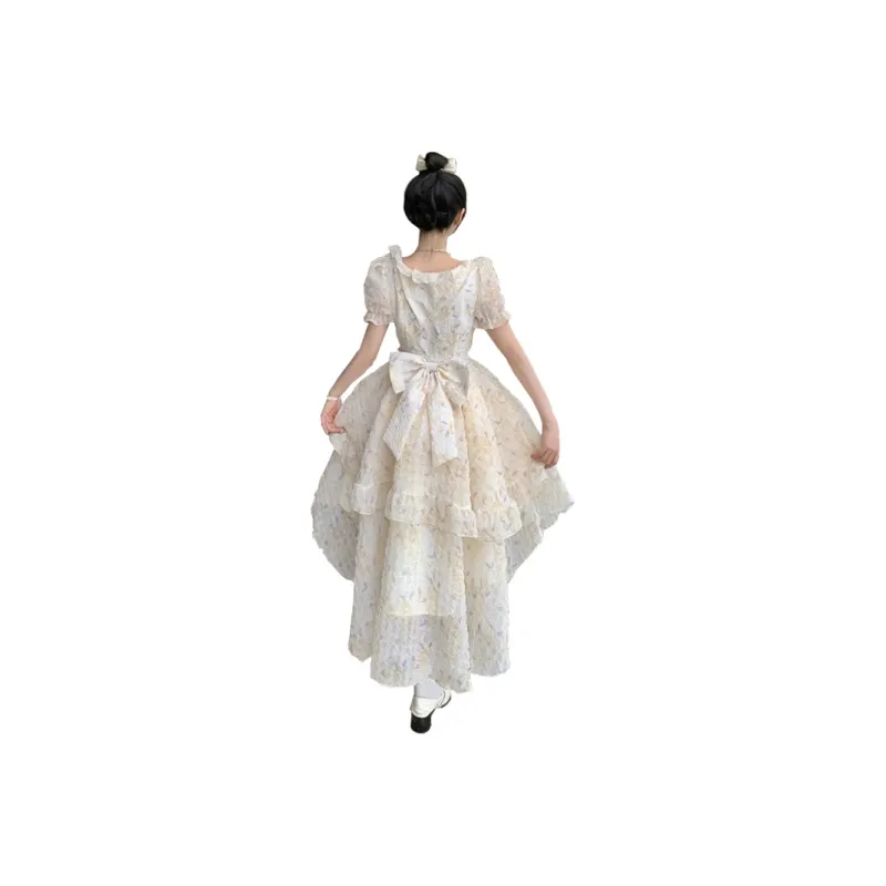 Mu Xiao Xin Short Sleeved Dress Women's Beige Apricot-1