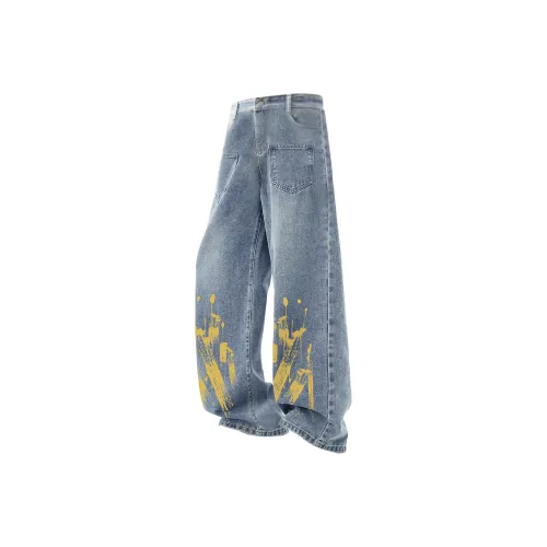 New Style Trendy Loose Straight Leg Personalized Spray painted Denim Jeans