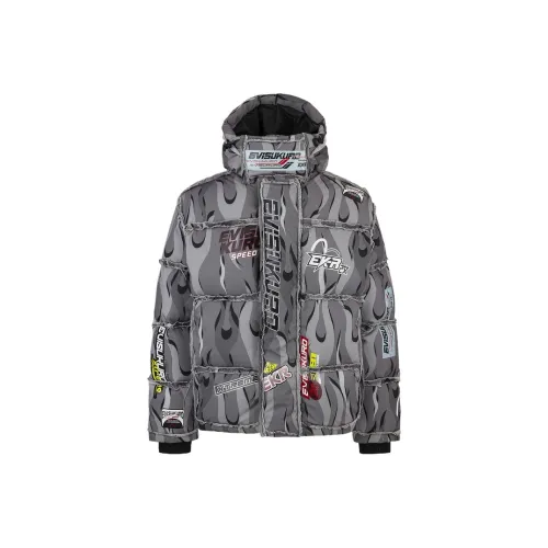 EVISU KURO Down Jacket Men's Gray All Over Print