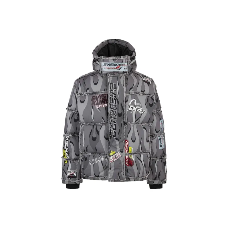 EVISU KURO Down Jacket Men's Gray All Over Print-0