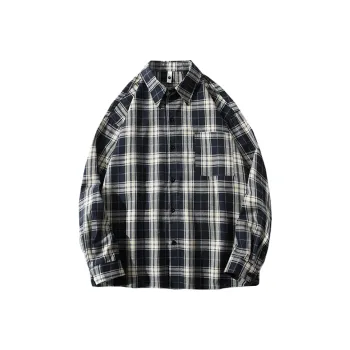 TONYBEAR Shirt Men's Navy Blue Plaid