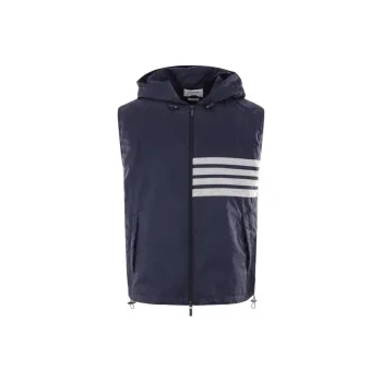 THOM BROWNE 4 Bar Striped Zipped Ripstop Hooded Gilet