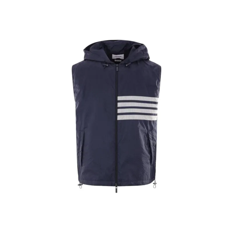 THOM BROWNE 4 Bar Striped Zipped Ripstop Hooded Gilet-0