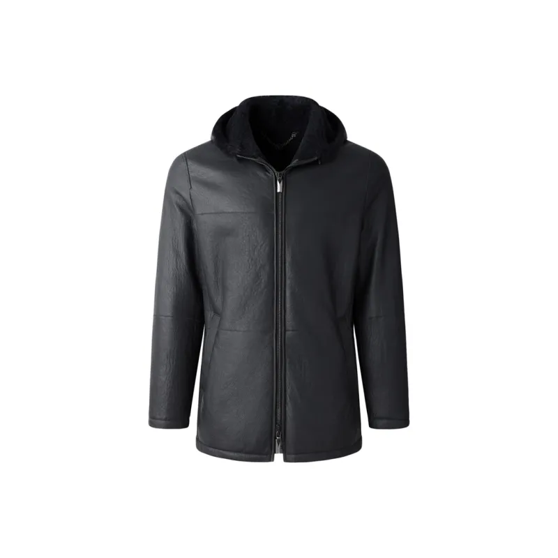 RARE Shearling Coat Men's Navy Blue-0