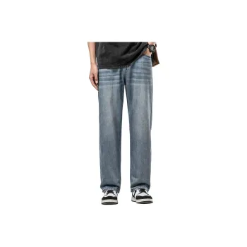 WOOD SOON Vintage Lyocell Trendy Brand Straight Fit Pants Men's Denim Blue