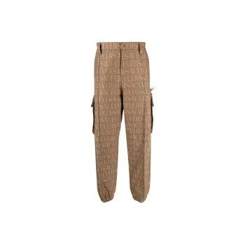 VERSACE Allover Logo Printed Mid Rise Cargo Trousers