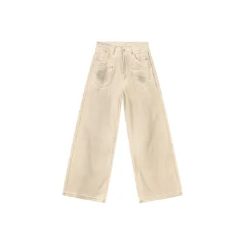 Voguo Relay Jeans Loose Fit Straight Fit Floor Length Pants Unisex Dusty White