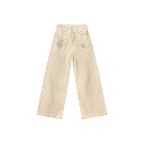 Voguo Relay Jeans Loose Fit Straight Fit Floor Length Pants Unisex Dusty White