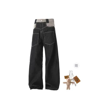 HOKLV Jeans Unisex Original Denim Black Includes Brand Charm