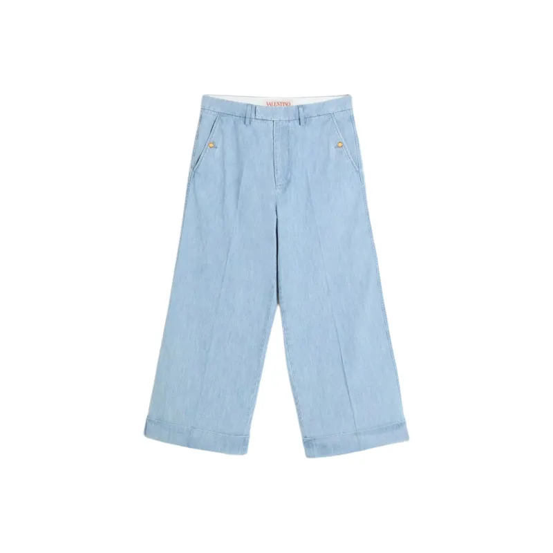 Valentino Button Detailed Wide Leg Jeans-0