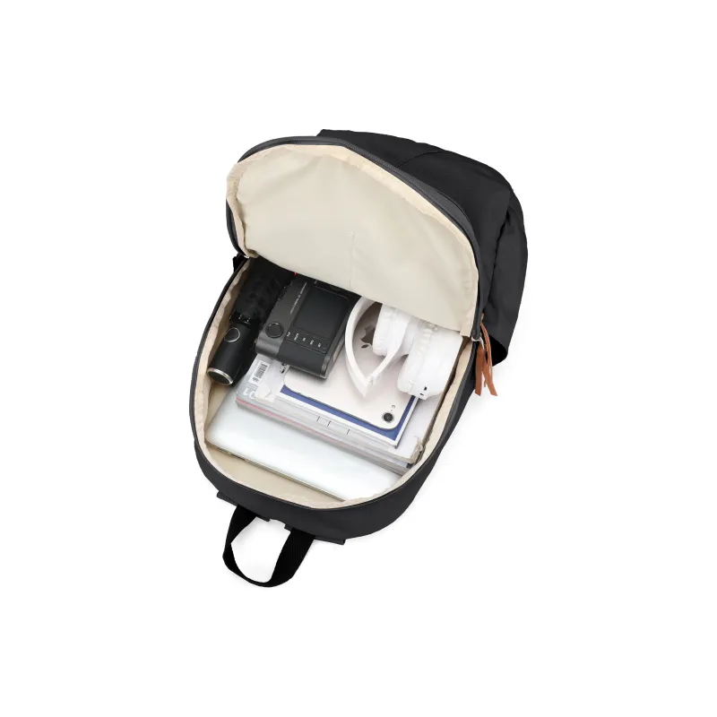 LANDCASE Fabric Backpack Laptop Backpack Regular Unisex Obsidian Black/Pearl White/Caramel Brown-4