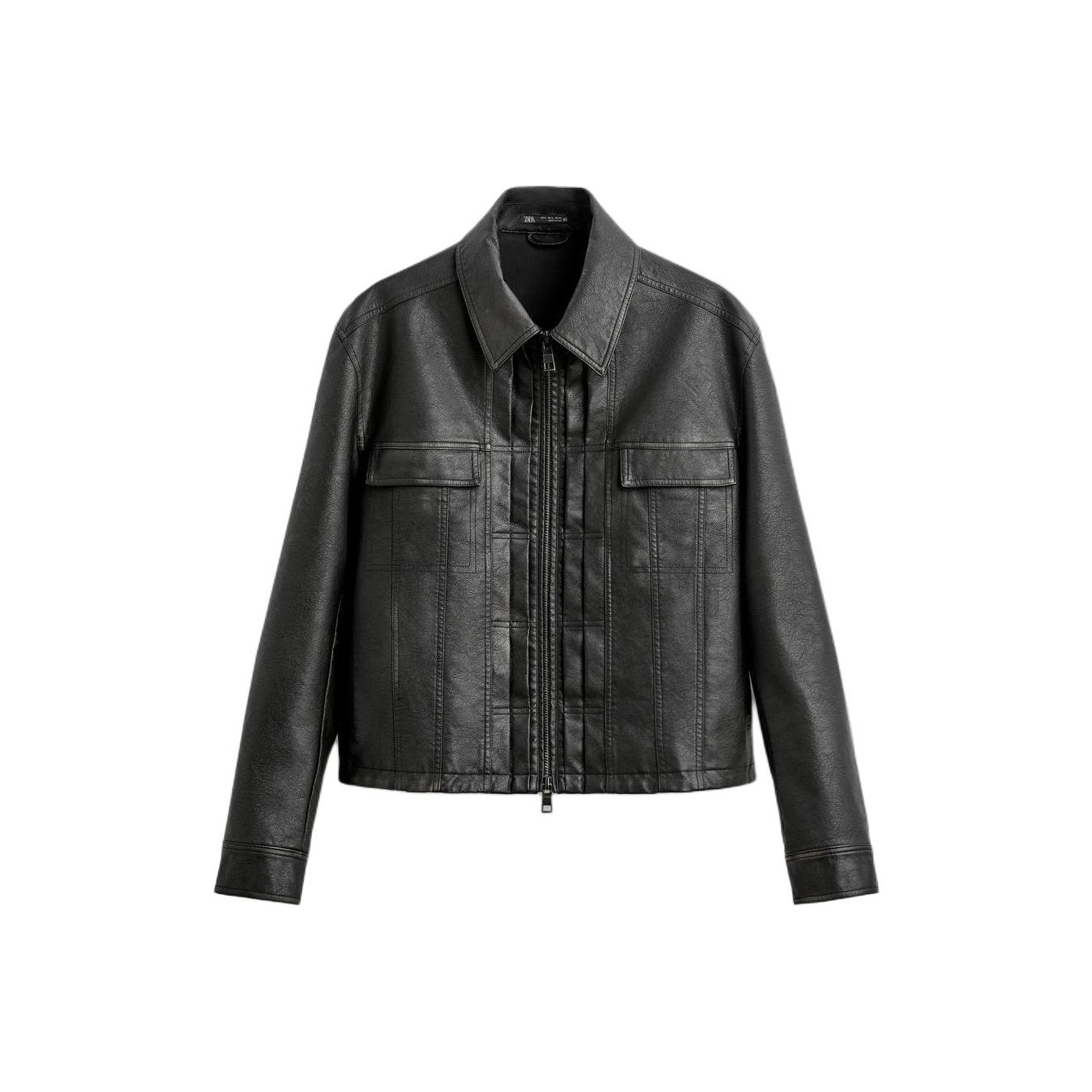 ZARA Leather Jacket Men's Black - POIZON