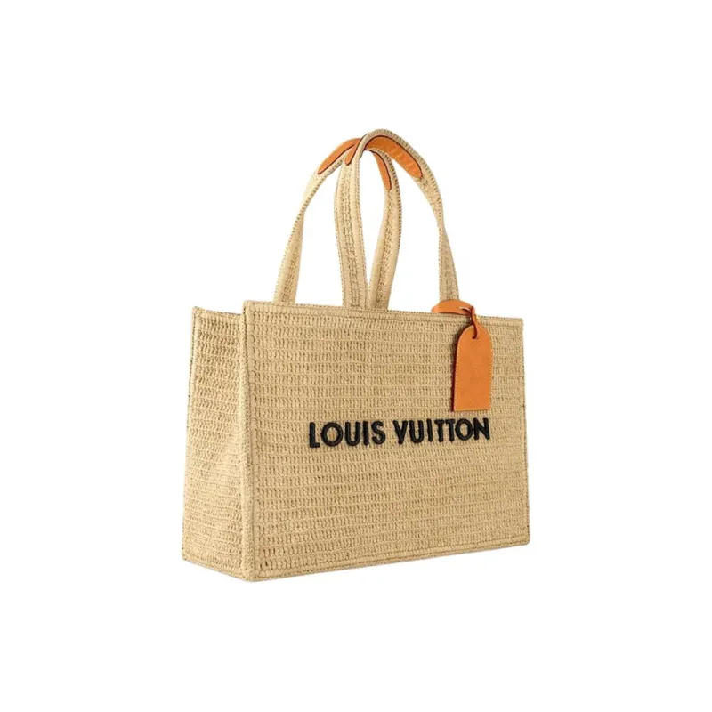 LOUIS VUITTON SHOPPER Raffia Tote Bag, Shopping Bag, Shoulder Bag Medium Size Men's Natural Brown-1
