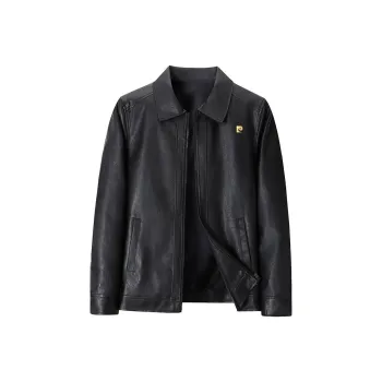 PIERRE CARDIN Leather Jacket Men's Black