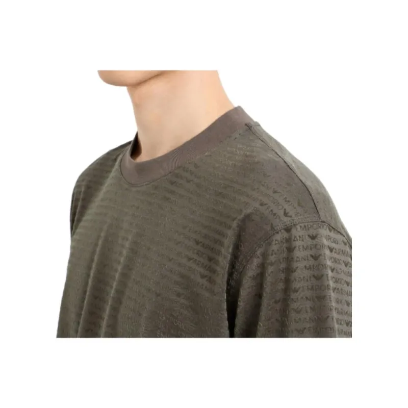 EMPORIO ARMANI Lyocell blend Jersey T shirt With All over Flocked Logo Lettering-4