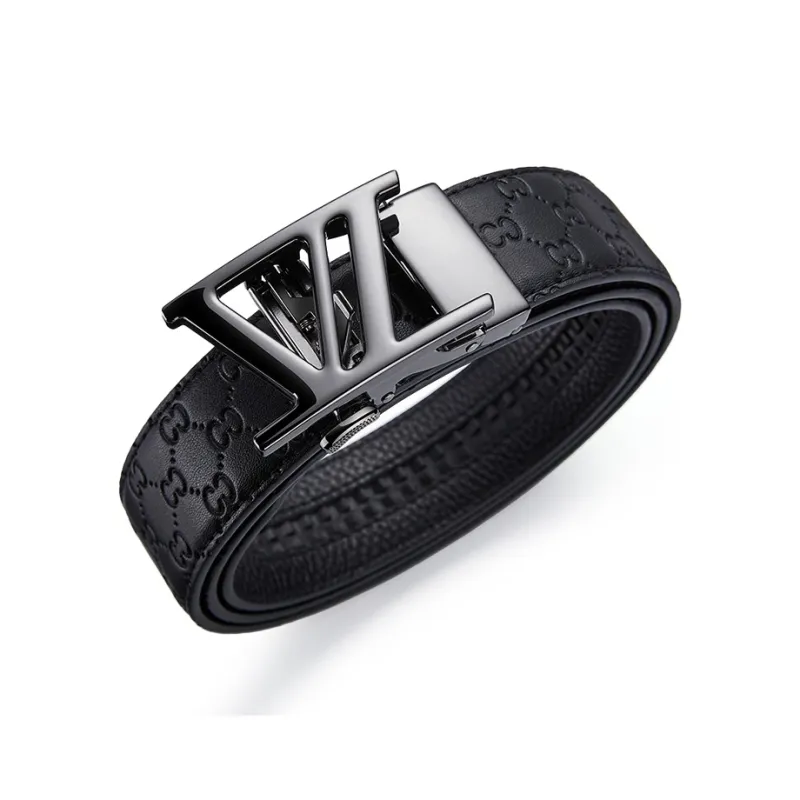 Jeccieziio Top Grain Cow Leather Belt Men's Gunmetal, Gold, Silver Width 3.5cm Gift Box Set-30