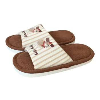 SHIGUDE Cotton Linen Blend Slippers Women's, Dark Brown