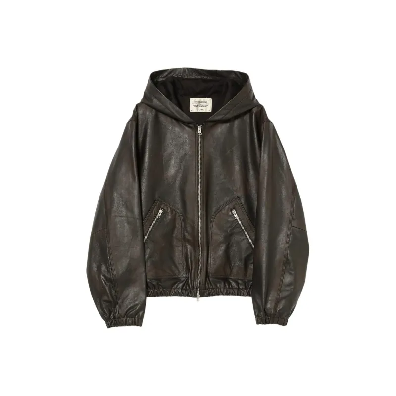 Beams Leather Jacket Men's Black-0
