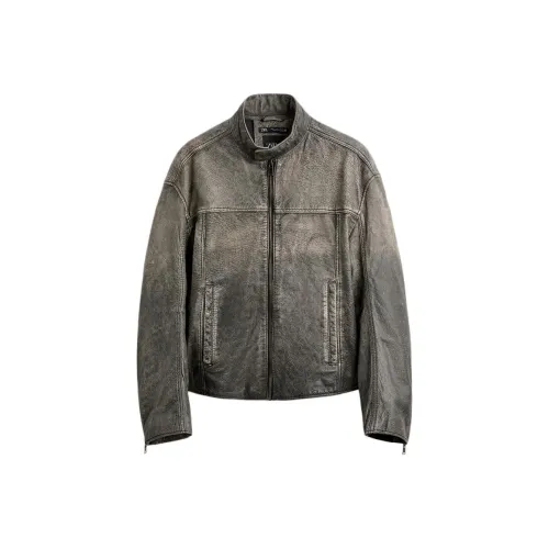 ZARA Leather Jacket Men's Zebra Print Gray