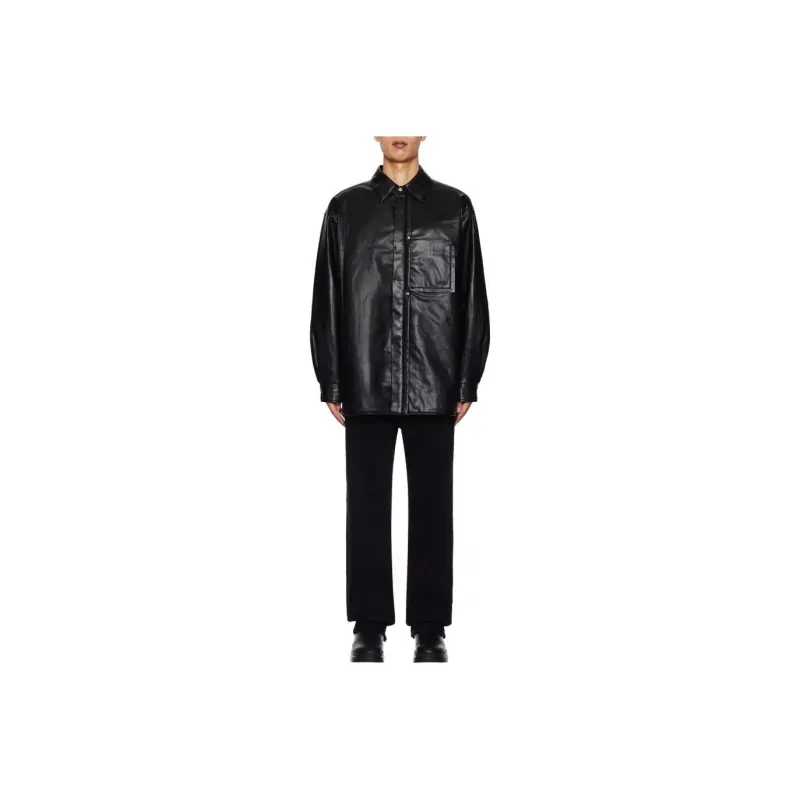 WOOYOUNGMI Leather Jacket Men's Black-0
