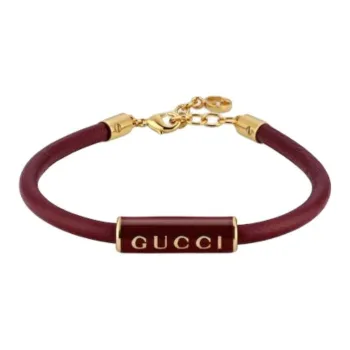 GUCCI Leather, Brass, Enamel Bracelets Women's Red