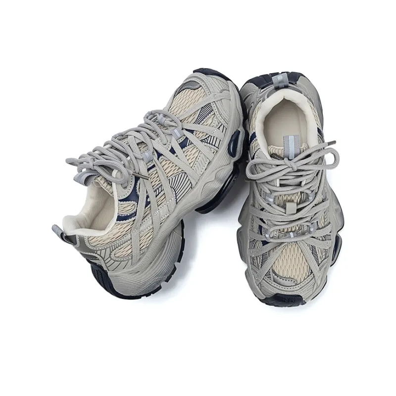 EXULL Q Abrasion Resistant, Breathable, Lightweight, Height Increasing Low Top Chunky Sneakers Women's Blue-4