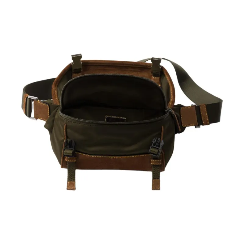 PRADA Re Nylon Recycled Nylon Fanny Pack Trumpets Men's Army Green & Cocoa Brown-2