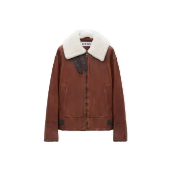 LOEWE FW42 Leather Jacket Men's Brown