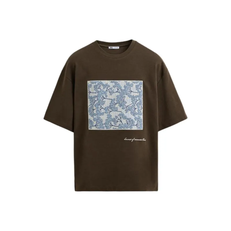 ZARA T Shirts Men Brown-0
