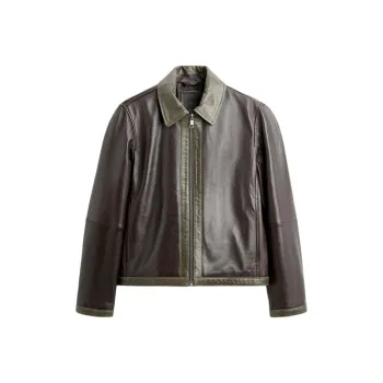 ZARA Leather Jacket Men's Brown/Green