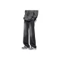 Stone-Washed Gray Thickened and Fleece-Lined