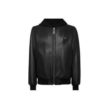 PHILIPP PLEIN Logo Plaque Hooded Bomber Jacket