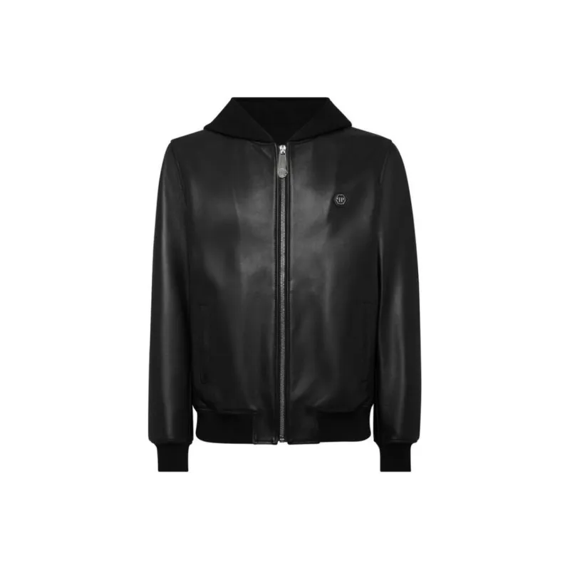 PHILIPP PLEIN Logo Plaque Hooded Bomber Jacket-0