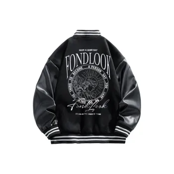 FONDLOOK Baseball Jacket Unisex Black